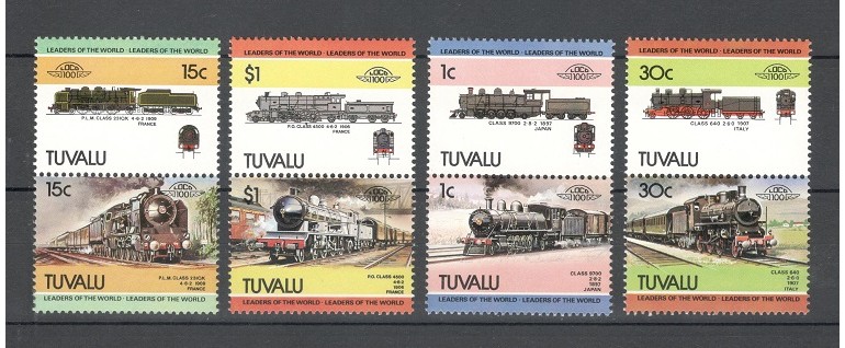TUVALU 1984 - TRENURI, LOCOMOTIVE - SERIE DE 8 TIMBRE - NESTAMPILATA - MNH / trenuri402